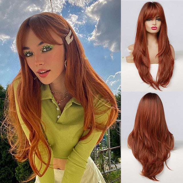 Brown Grey Long Straight Wig
