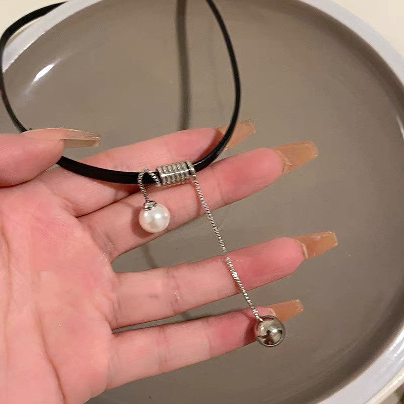 Pearl Tassel Leather Necklace Women