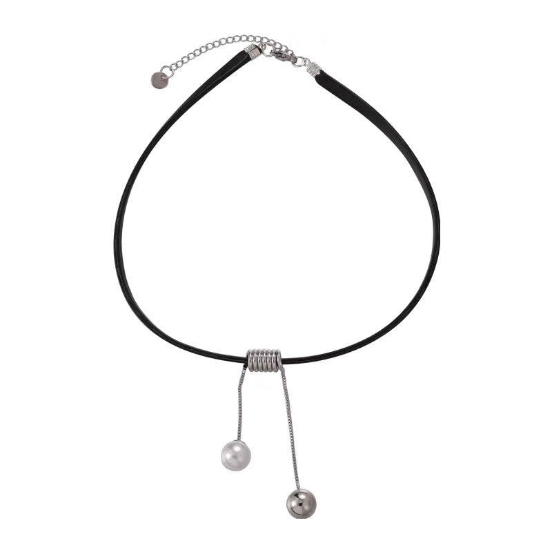 Pearl Tassel Leather Necklace Women