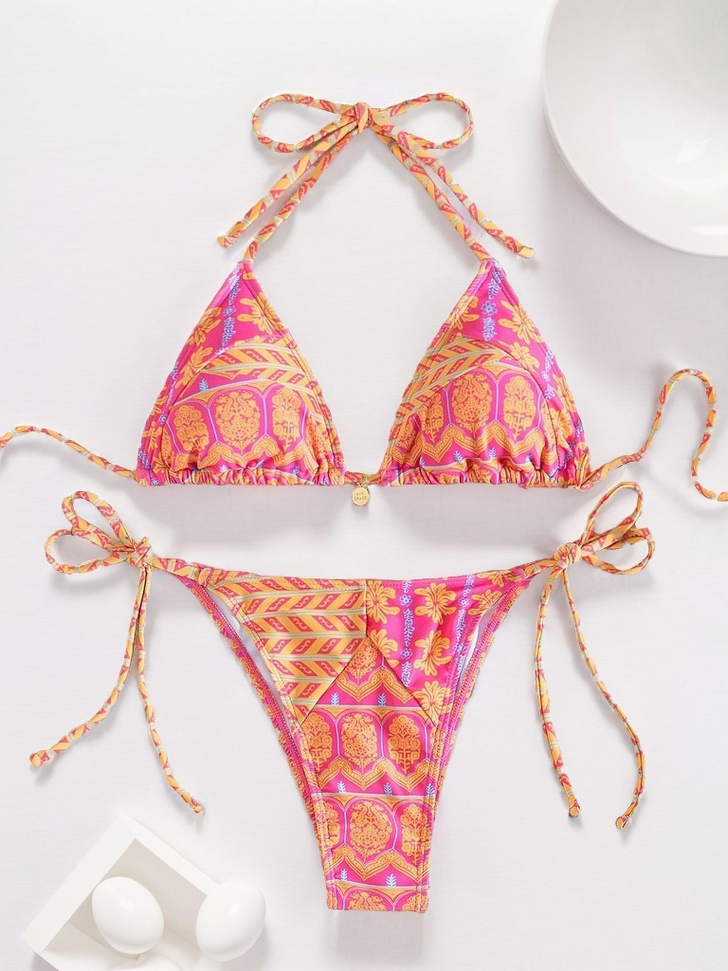 Printed Lace-up Bikini