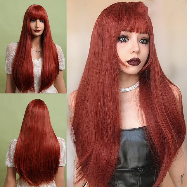 Brown Grey Long Straight Wig