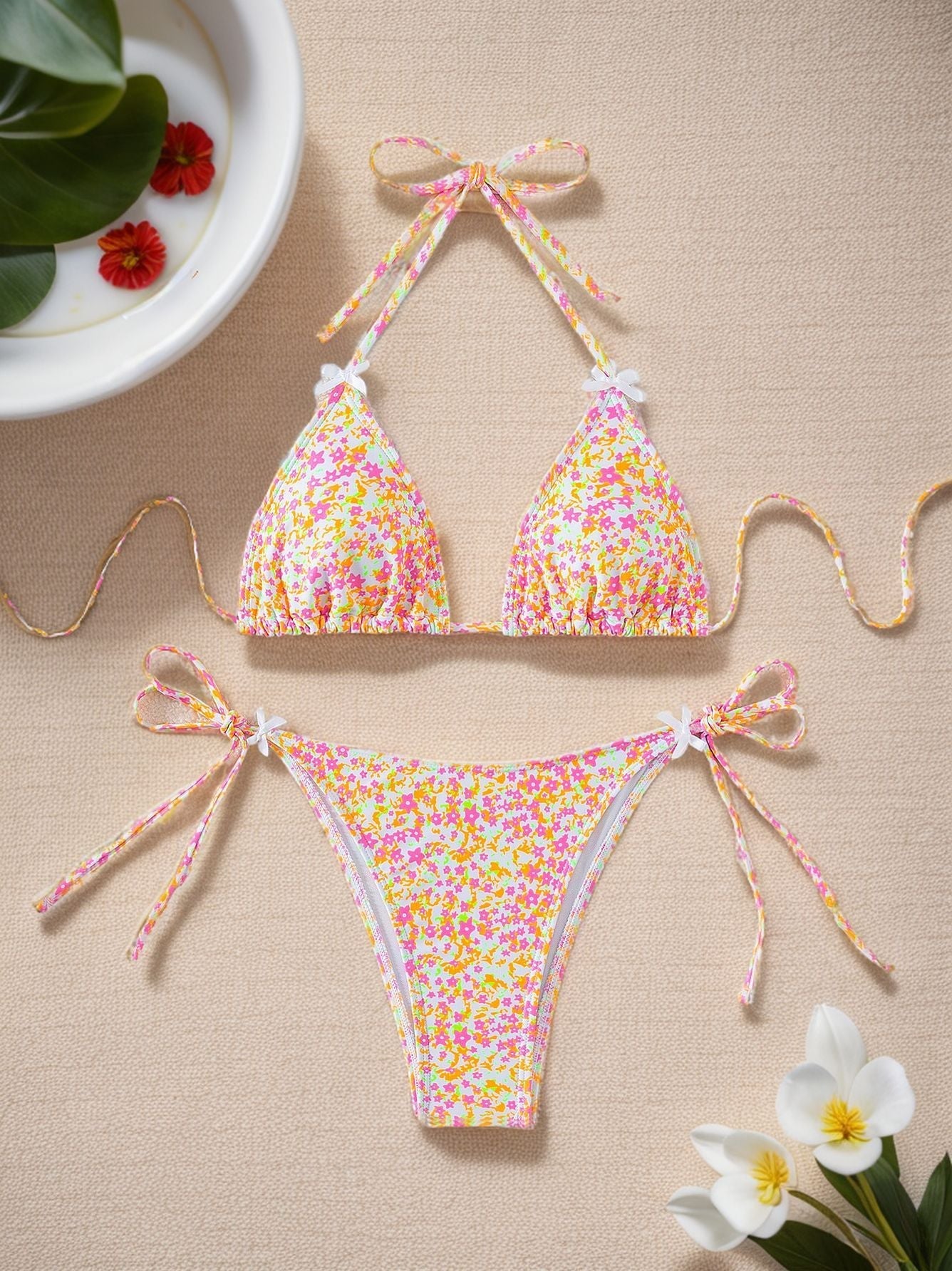 Printed Lace-up Bikini