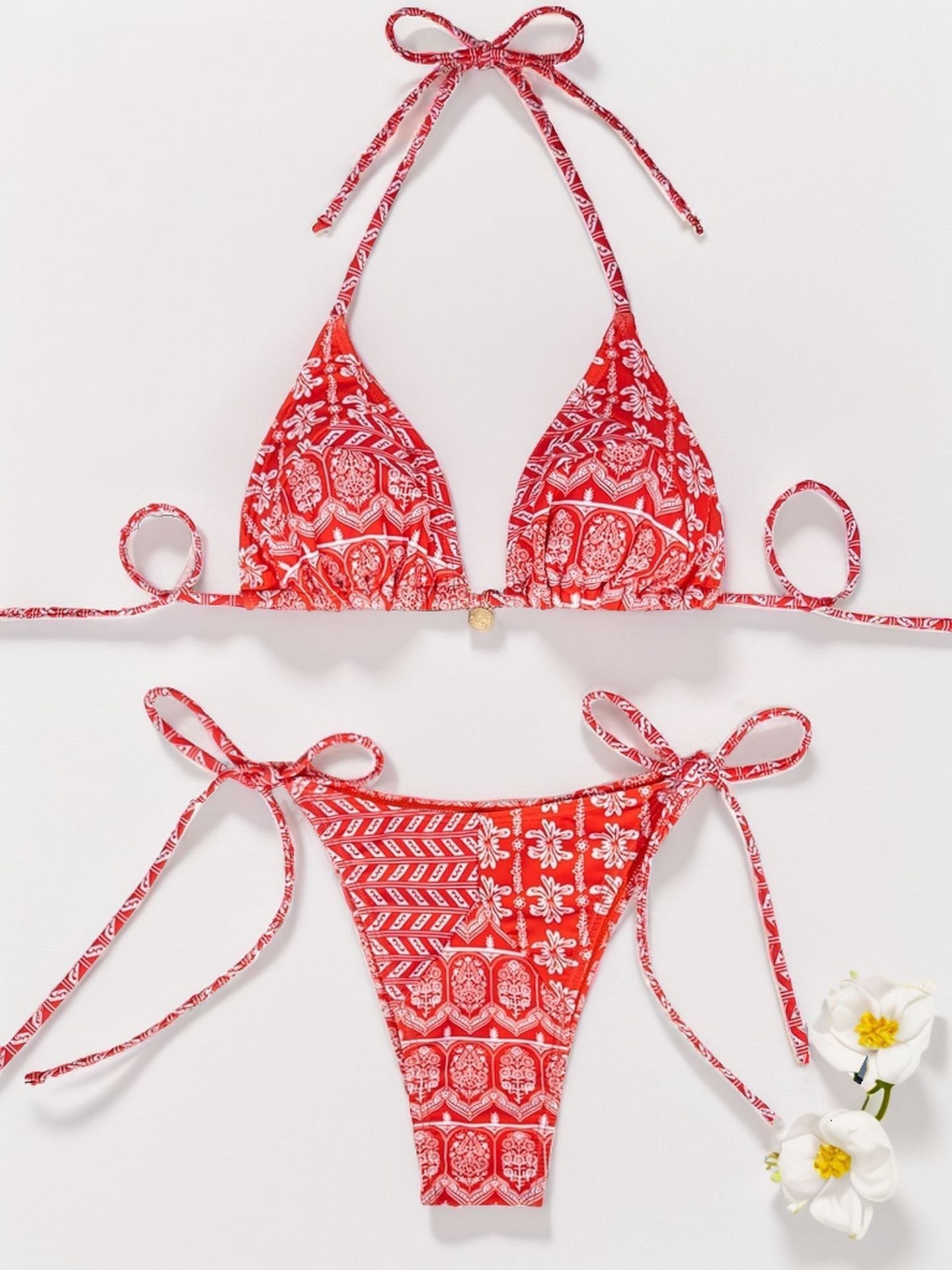 Printed Lace-up Bikini