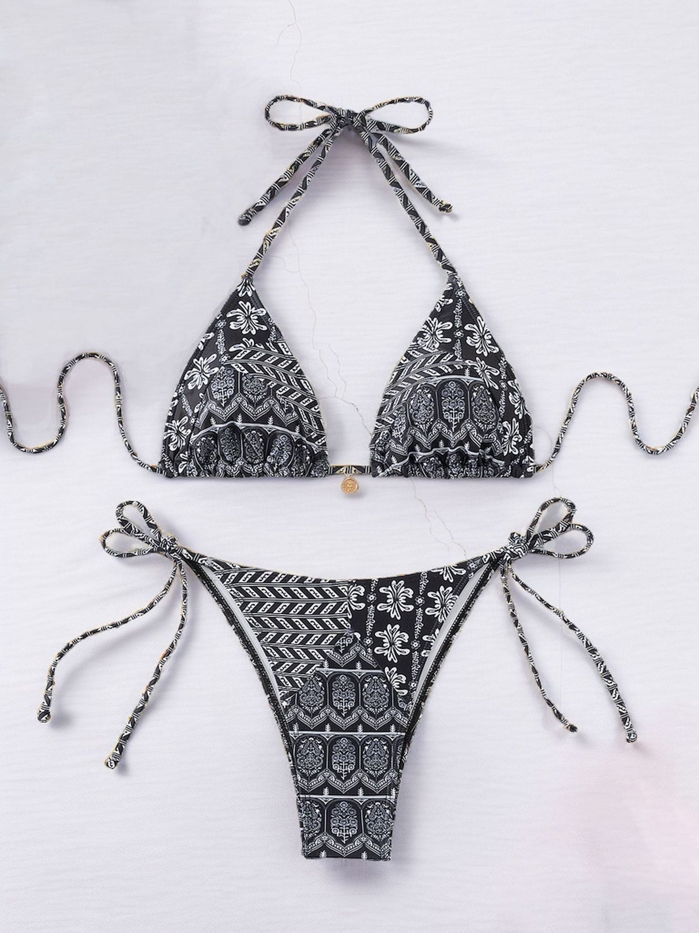 Printed Lace-up Bikini
