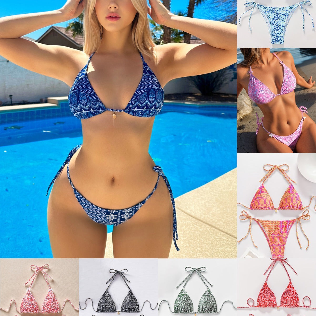 Printed Lace-up Bikini