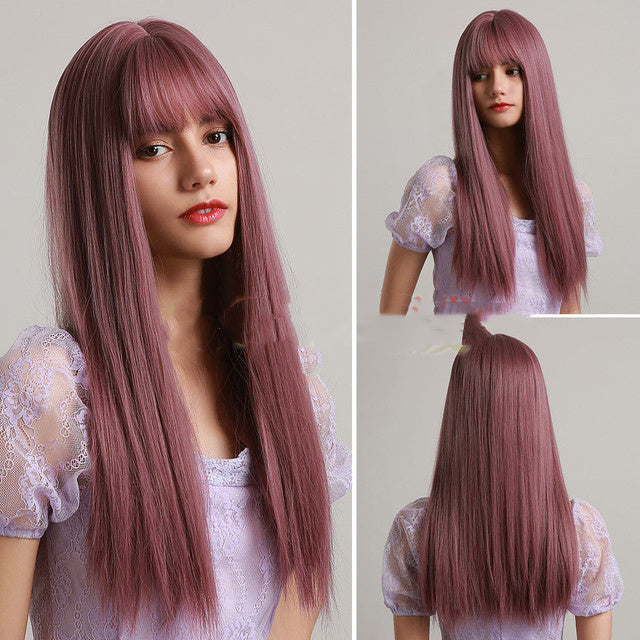 Brown Grey Long Straight Wig