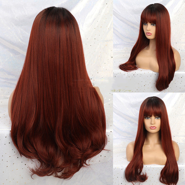 Brown Grey Long Straight Wig